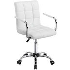 Yaheetech White Desk Chairs With Wheels/Armrests Modern Pu Leather Office Chair Midback Adjustable Home Computer Executive Chair 360° Swivel