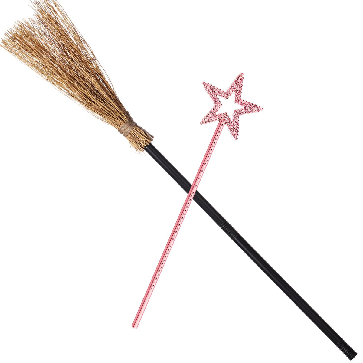 Arrowbash 2pcs Witches Broom and Wands, 37.8in,13.78in, Pink and Brown