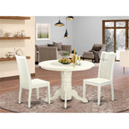 East West Furniture SHIP3-LWH-W 3 Piece Dinette Set for Small Spaces Contains a Round Kitchen Table with Pedestal and 2 Dining Chairs, 42x42 Inch, Linen White
