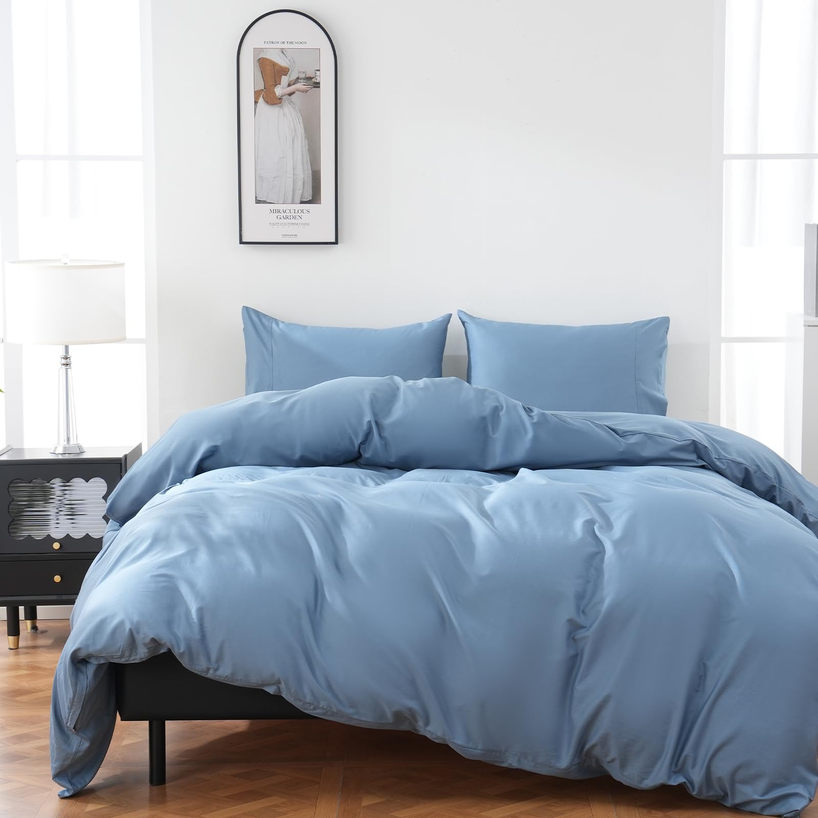 Overket 100% Organic Cotton Duvet Cover King Luxury 400 Thread Count Cotton Duvet Cover Sateen Comforter Cover Luxury Soft and B
