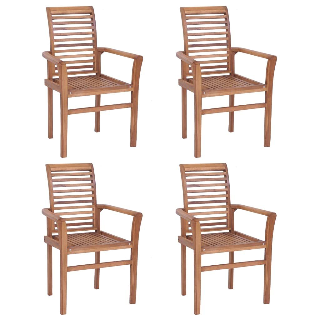 vidaXL Outdoor and Indoor Dining Chairs - 4 pcs Set - Solid Teak Hard Wood - Fine Sanded with Waterbase Finish - Ergonomically D