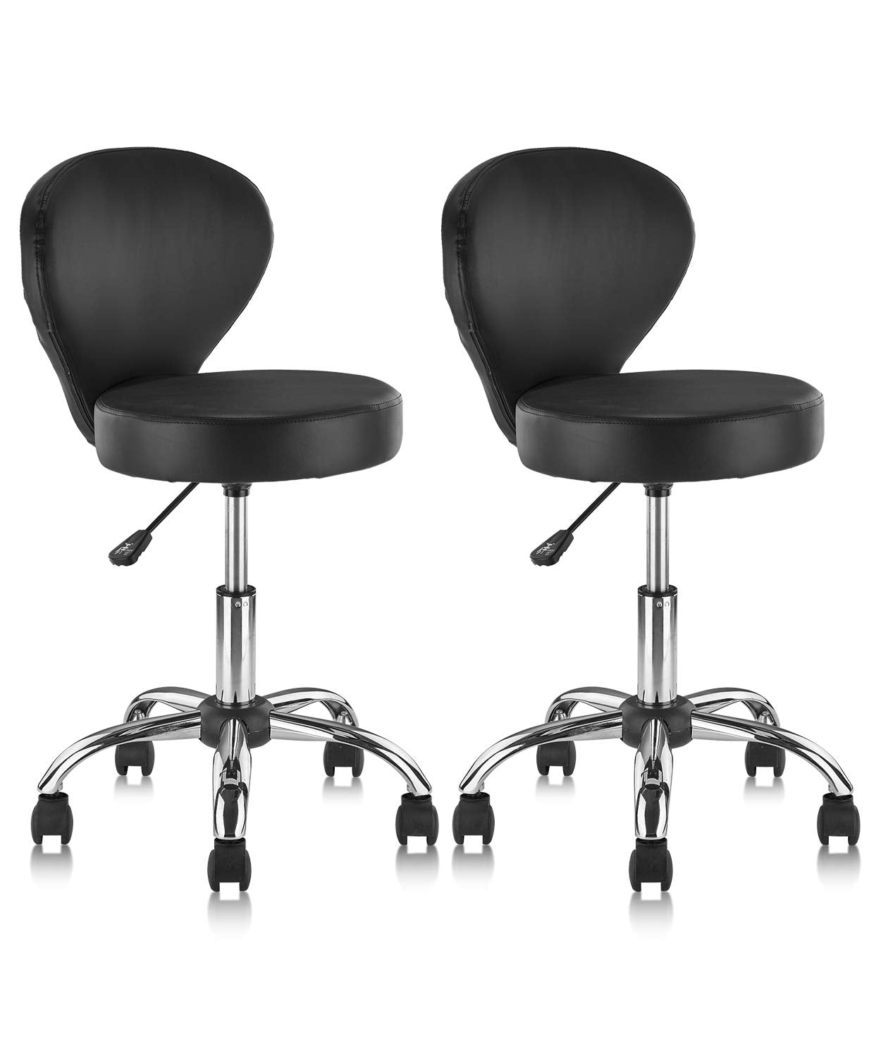KLASIKA Set of 2 PVC Faux Leather Rolling Swivel Salon Stool Chair with Wheel Back Lumbar Support Seat Height 22 in Diameter 15 