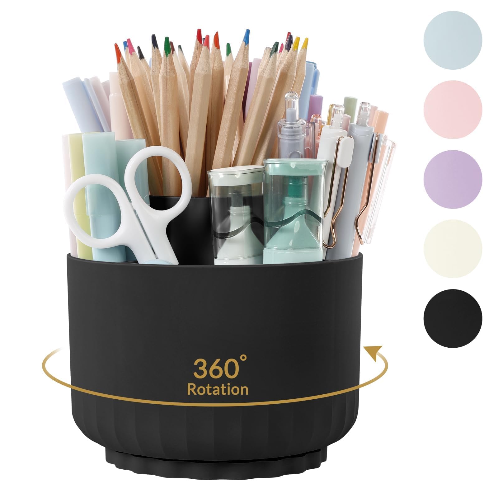 Skydue 360 Degree Rotating Pencil Pen Holder For Desk, Dual-Purpose Desk Organizer, Rotating Pencil Cup With 5 Slots, Office Sup