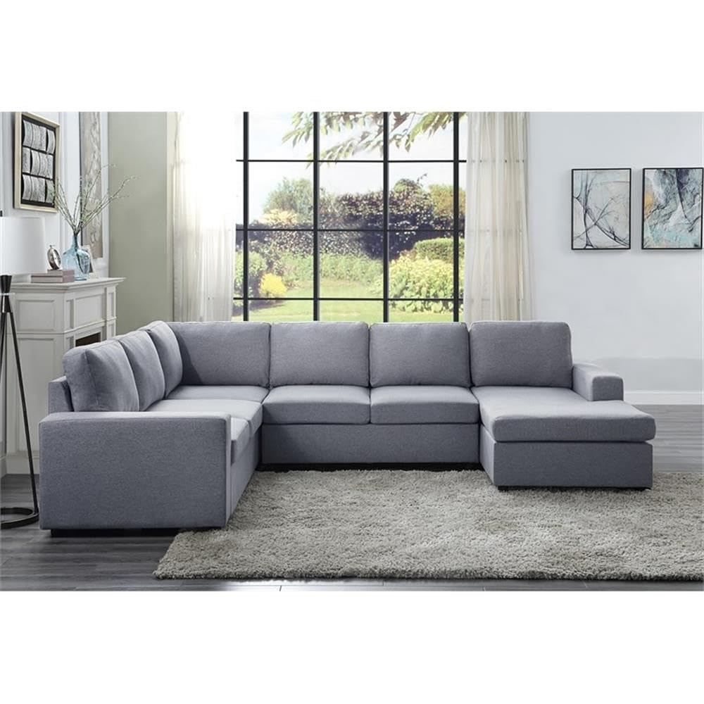 Lilola Home Warren Light Gray Linen 6 Seat Reversible Modular Sectional Sofa Chaise