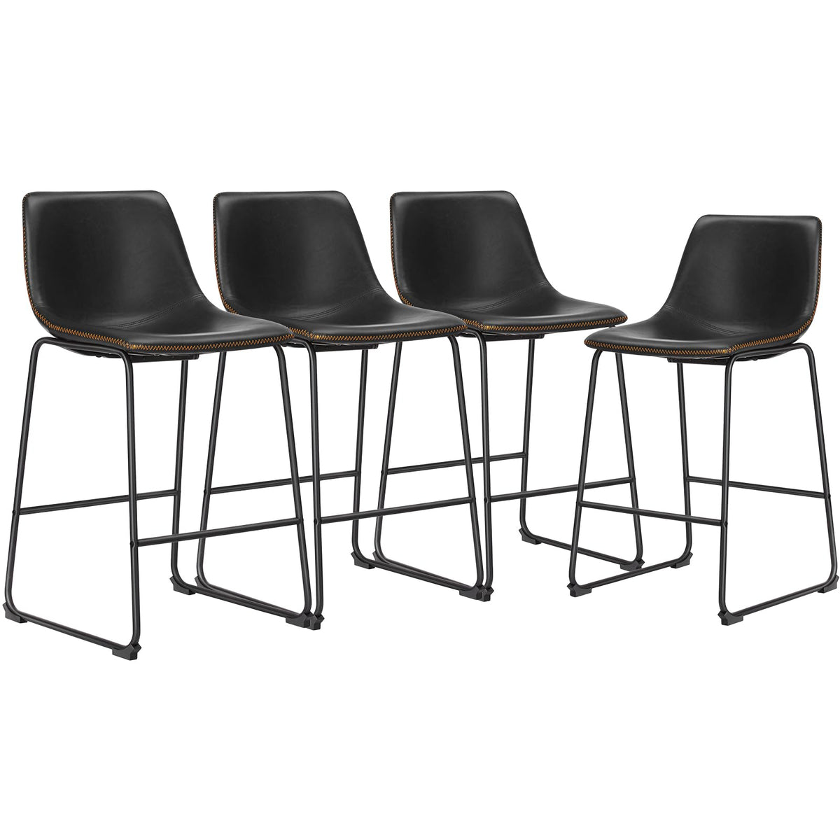 DUMOS 26 Inch Counter Height Bar Stools Set of 4, Modern Faux Leather High Barstools with Back and Metal Leg, Bar Chairs for Kit