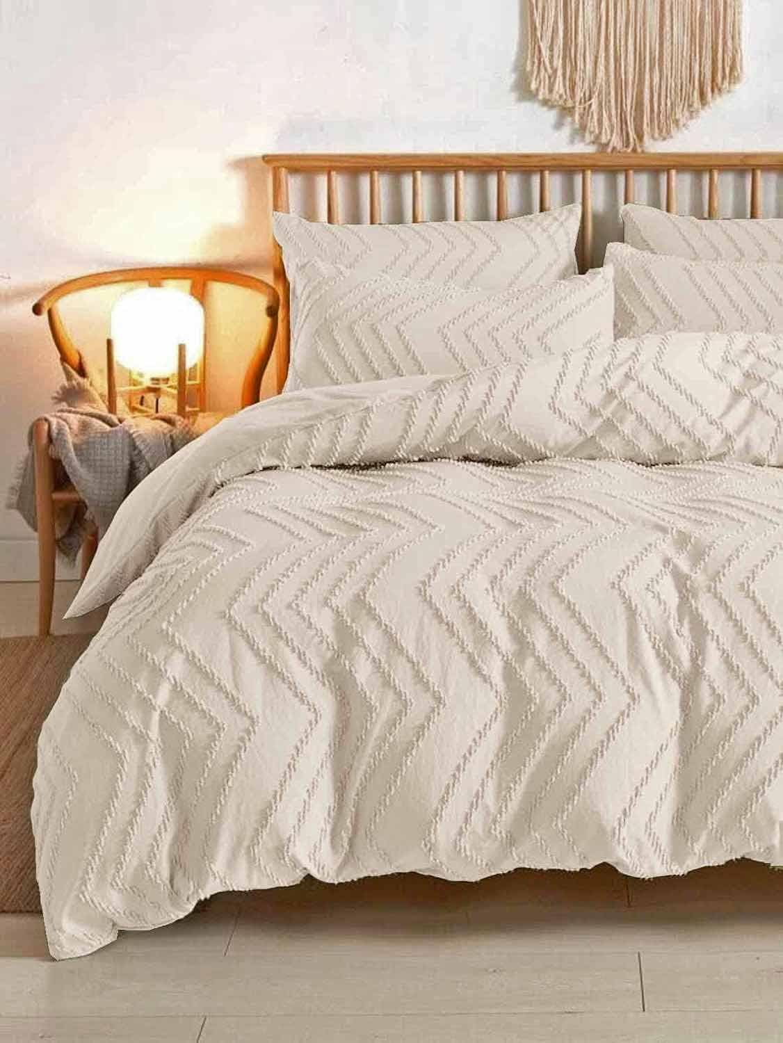 Nanko Beige Duvet Cover King Size, 3Pc Boho Tufted Microfiber Bedding Comforter Cover Set, All Season Aesthetic Shabby Chic Soft
