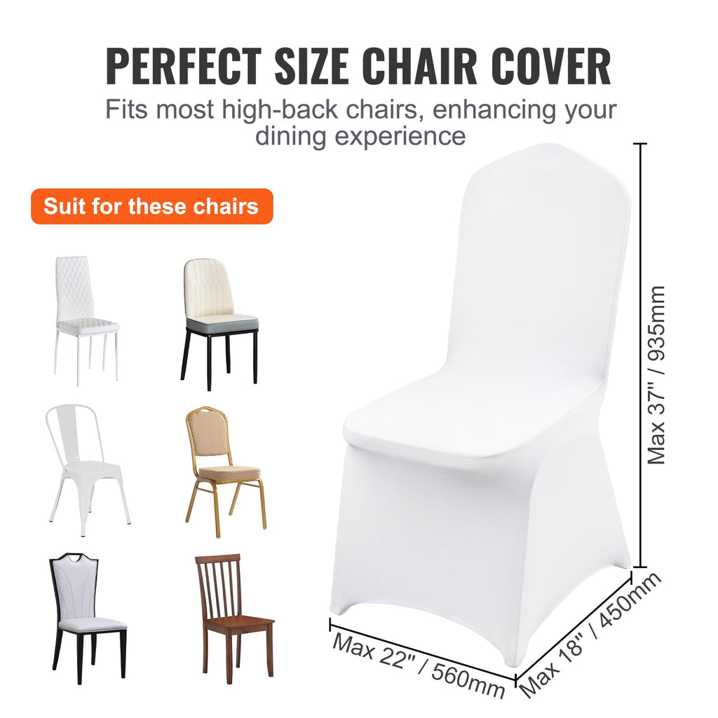 Vevor 12 Pcs Flat-Front Chair Covers Polyester Spandex Chair Cover Stretch Slipcovers, Wedding, Holiday, Banquet, Party, Celebration, Dining, White