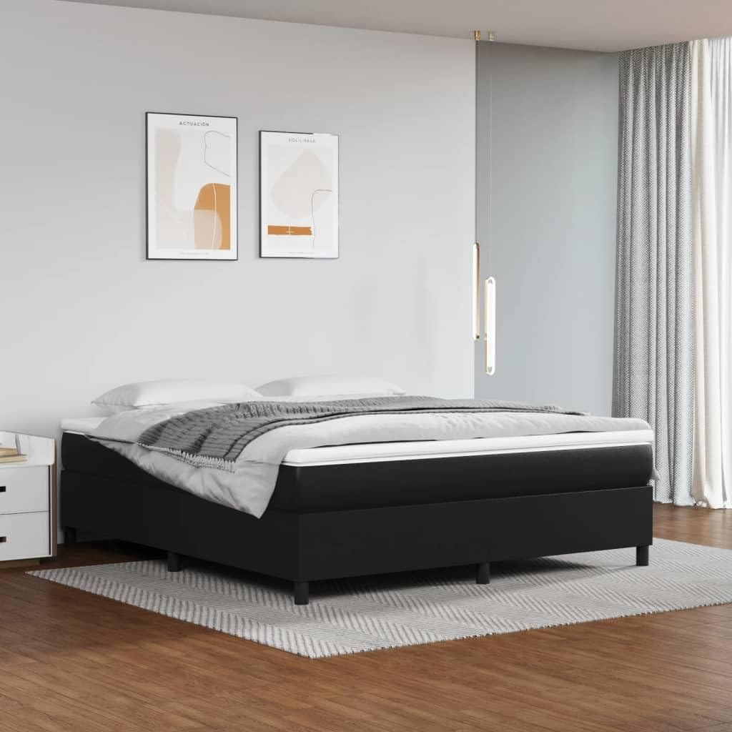 vidaXL Faux Leather King Size Box Spring Bed Frame - Black 76"x79.9" - Modern Bedroom Furniture Piece - Lightweight and Durable
