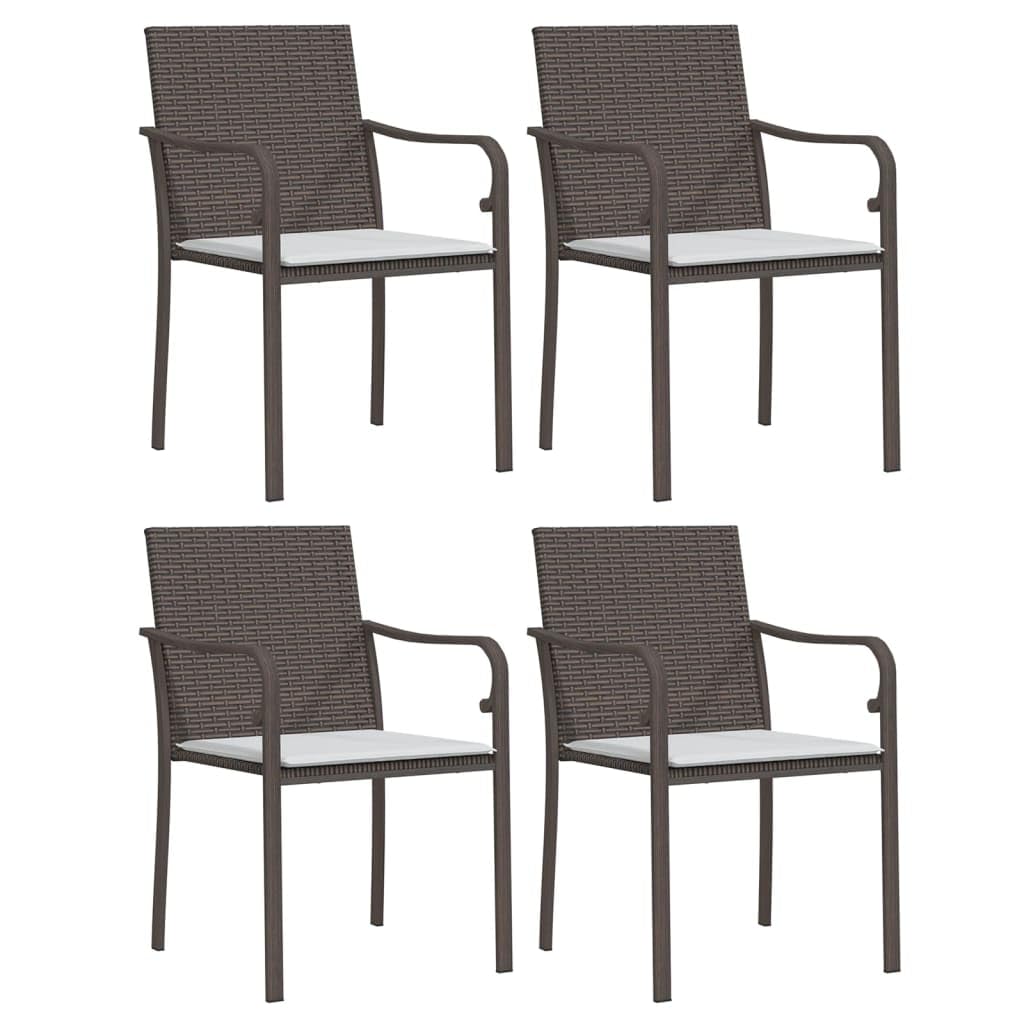 vidaXL 5-Piece Patio Dining Set - Weather-Resistant PE Rattan and Steel Construction, Brown and Cream Color Scheme, Tempered Glass Table & Comfortable Chairs with Cushions