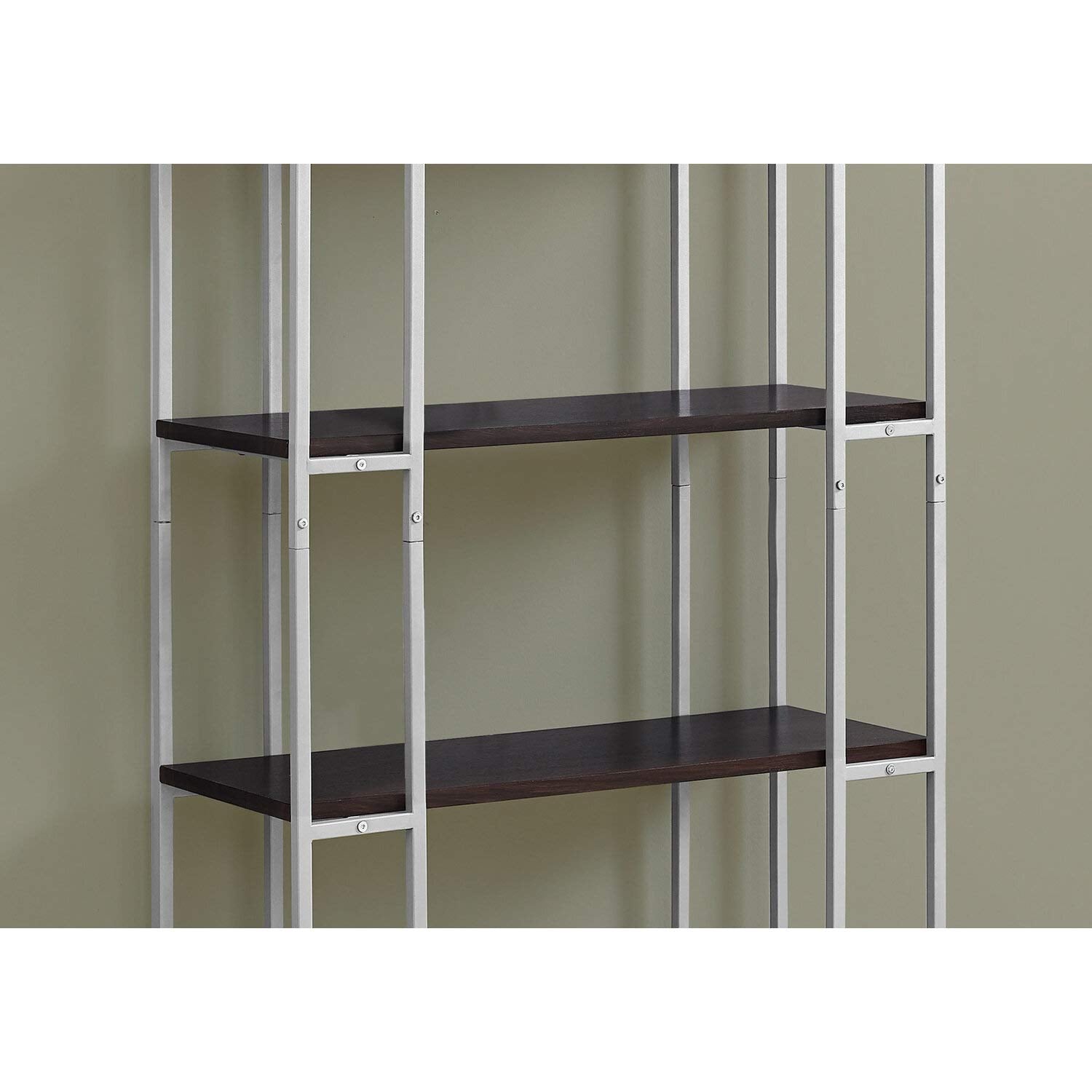 Monarch Specialties I Bookcase-60 H Silver Metal, Cappuccino