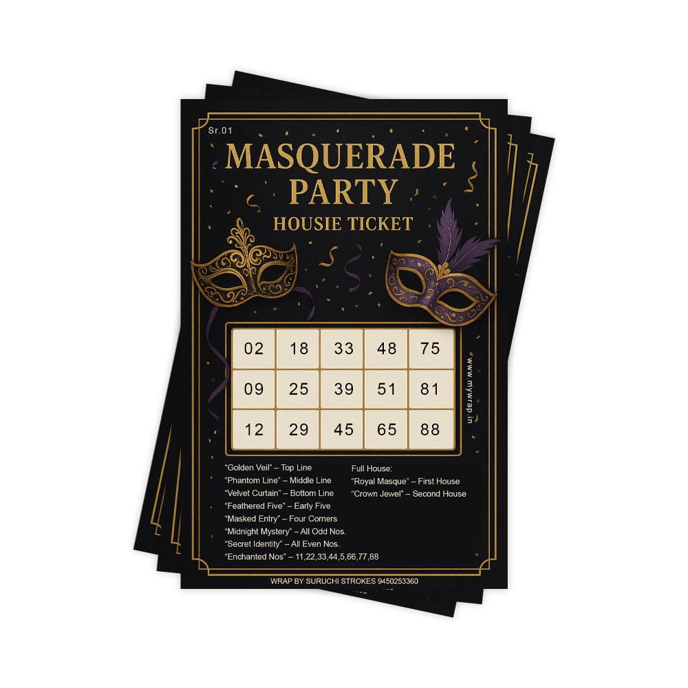 Suruchi Strokes Masquerade Theme Tambola Ticket | Mask Party Carnival Circus Housie Game (30 Ticket)