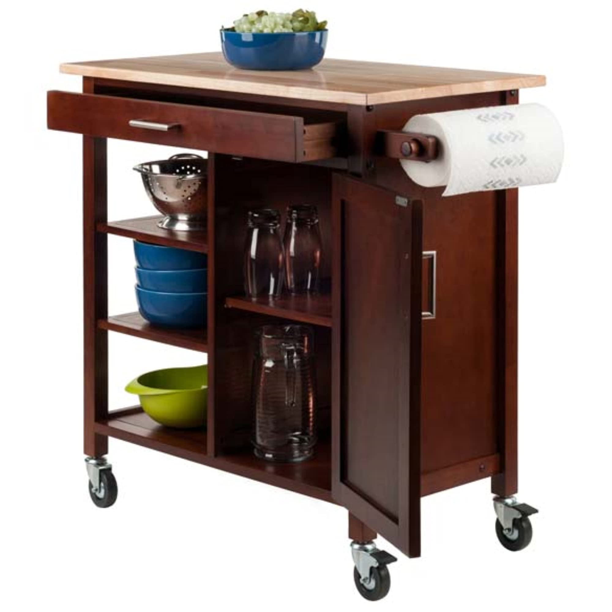 Ergode Julia Kitchen Cart - Sleek & Modern Design, Granite Top, Metal Basket, Removable Tray, Casters, Ample Storage, Black Finish. Dimensions: 22.6' W x 16' D x 34.1' H. (94543-VV)