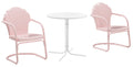 Crosley Furniture Tulip 3-Piece Outdoor Bistro Set, Retro Metal Patio Table and Chairs for Dining, Porch, Pastel Pink Gloss