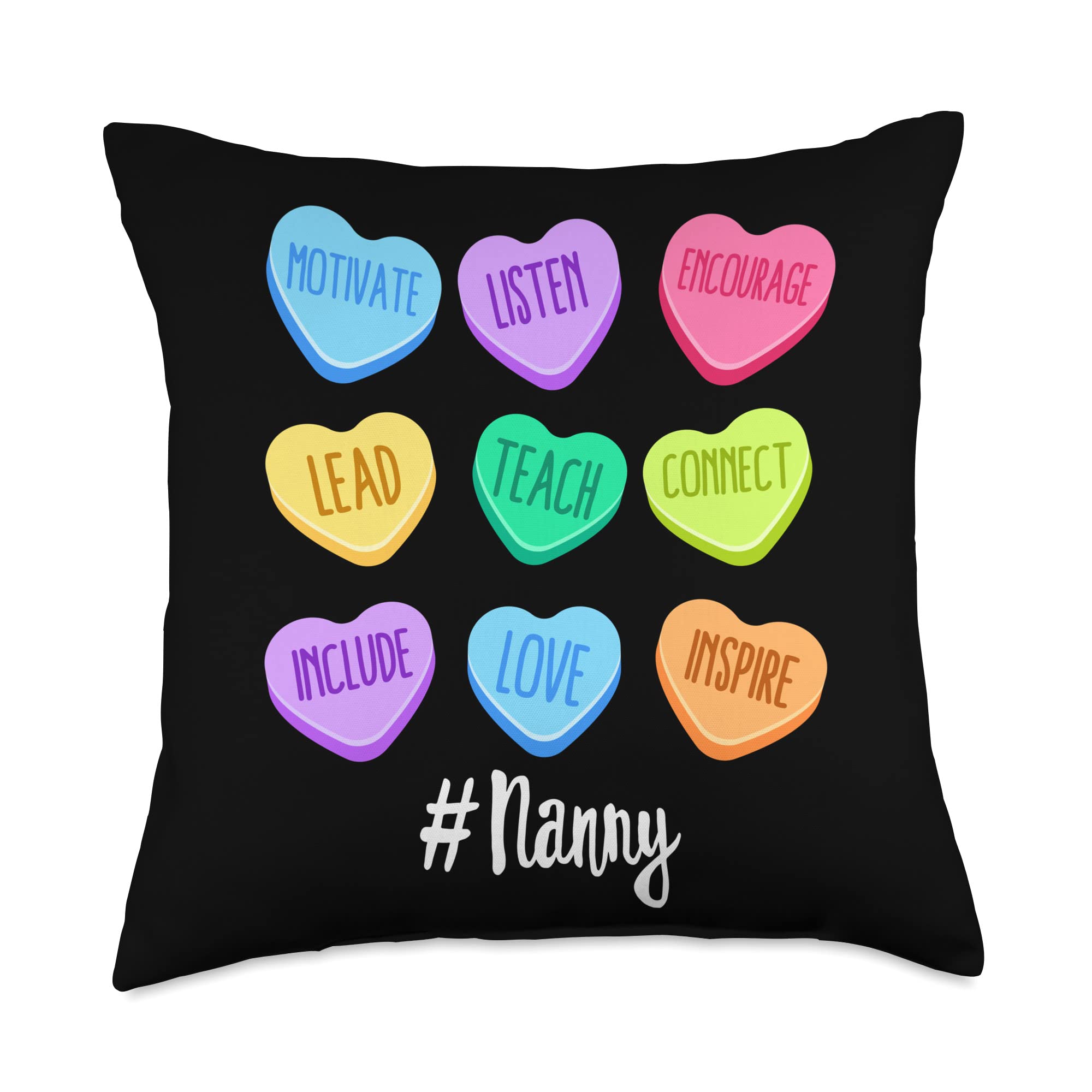 Valentine 'S Day Daycare Teacher Outfits Nanny Nanny Childcare Valentine 'S Day Pastel Candy Heart Throw Pillow, 18X18, Multicol