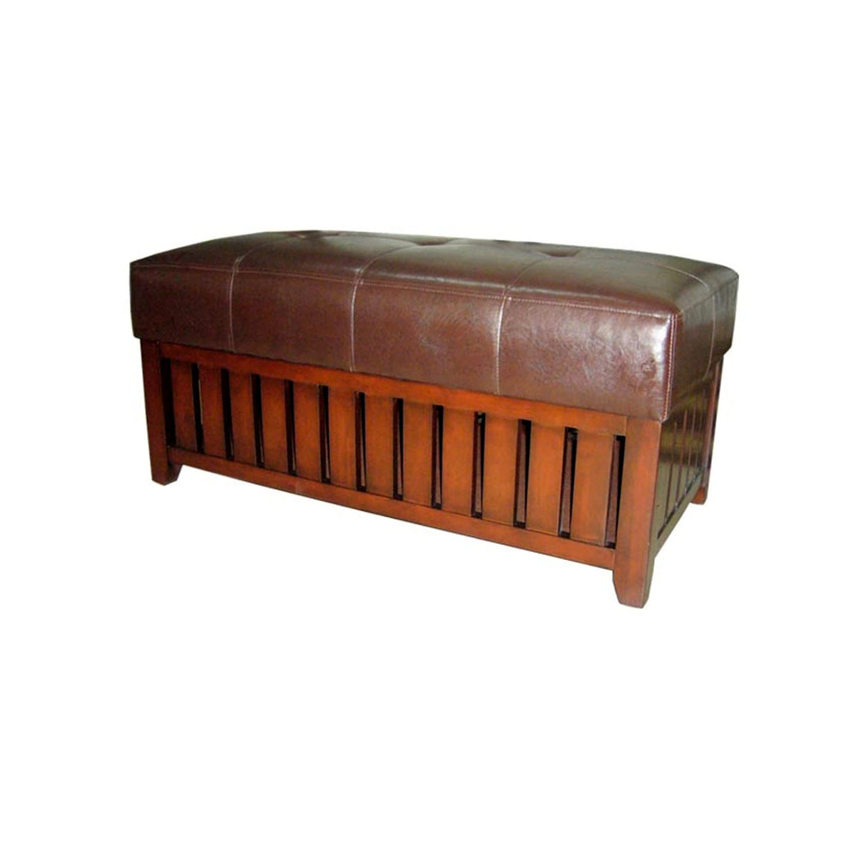 HomeRoots Wood/Leather Brown Leather Storage Bench