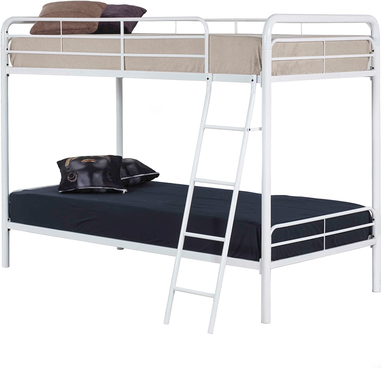 Woodpeckers Furniture And Mattress Twin Over Twin Metal Bunk Bed (White)