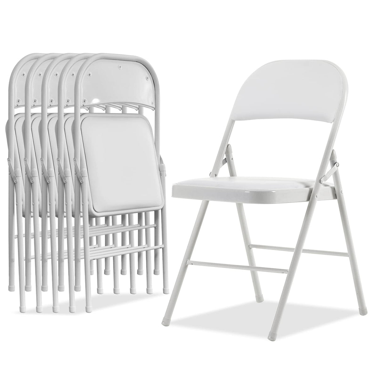 Karl Home 6 Pack White Folding Chairs With Padded Seats For Outdoor & Indoor, Portable Stackable Commercial Seat With Steel Frame For Events Office Wedding Party, 330Lbs Capacity