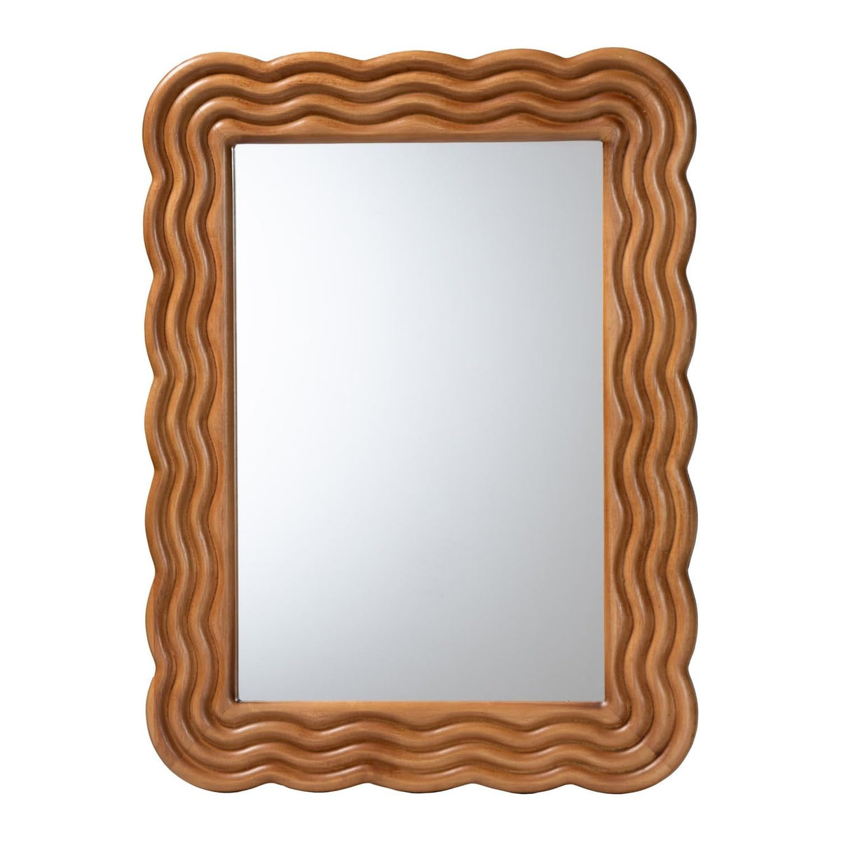 Baxton Studio Acantha Modern Walnut Brown Scallop-Framed Accent Mirror