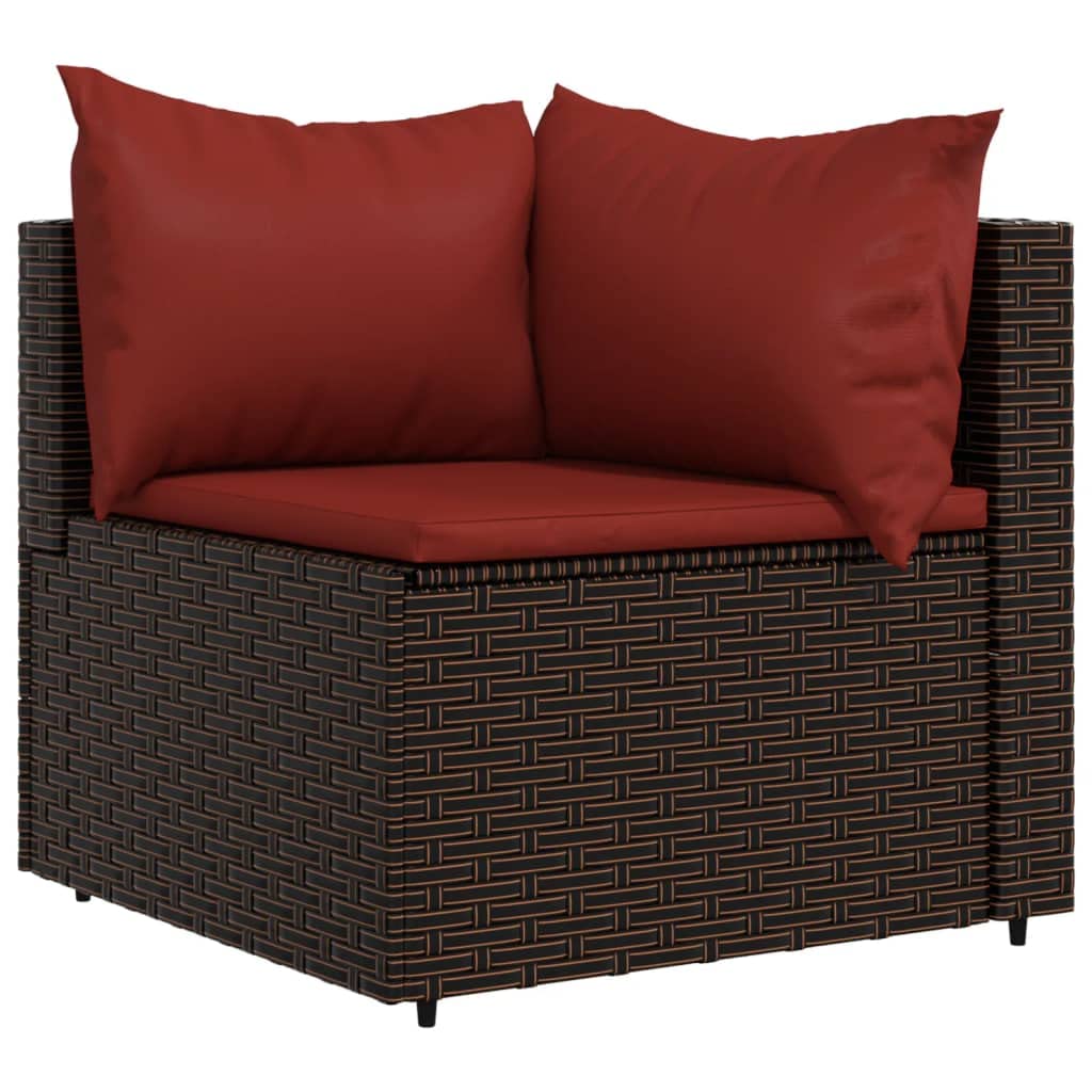 vidaXL Outdoor Patio Lounge Set, Brown PE Rattan Sofa Set with Cinnamon Red Cushions - 4 Piece, Includes Comfortable Padded Seating and Glass Tabletop