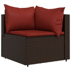 vidaXL Outdoor Patio Lounge Set, Brown PE Rattan Sofa Set with Cinnamon Red Cushions - 4 Piece, Includes Comfortable Padded Seating and Glass Tabletop