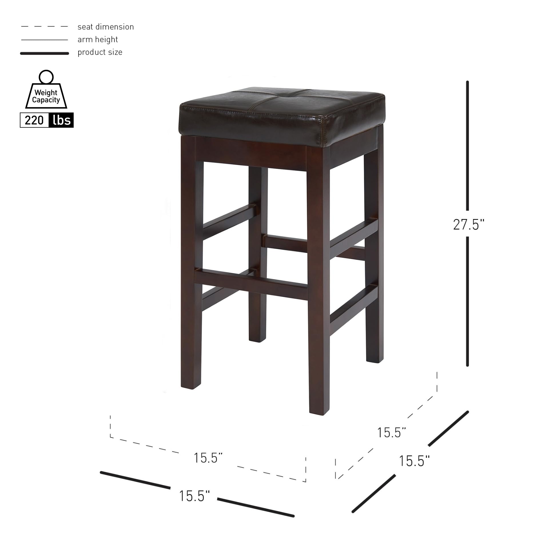 New Pacific Direct Valencia Backless Leather Counter Stool 27&quot;,Brown Legs,Brown