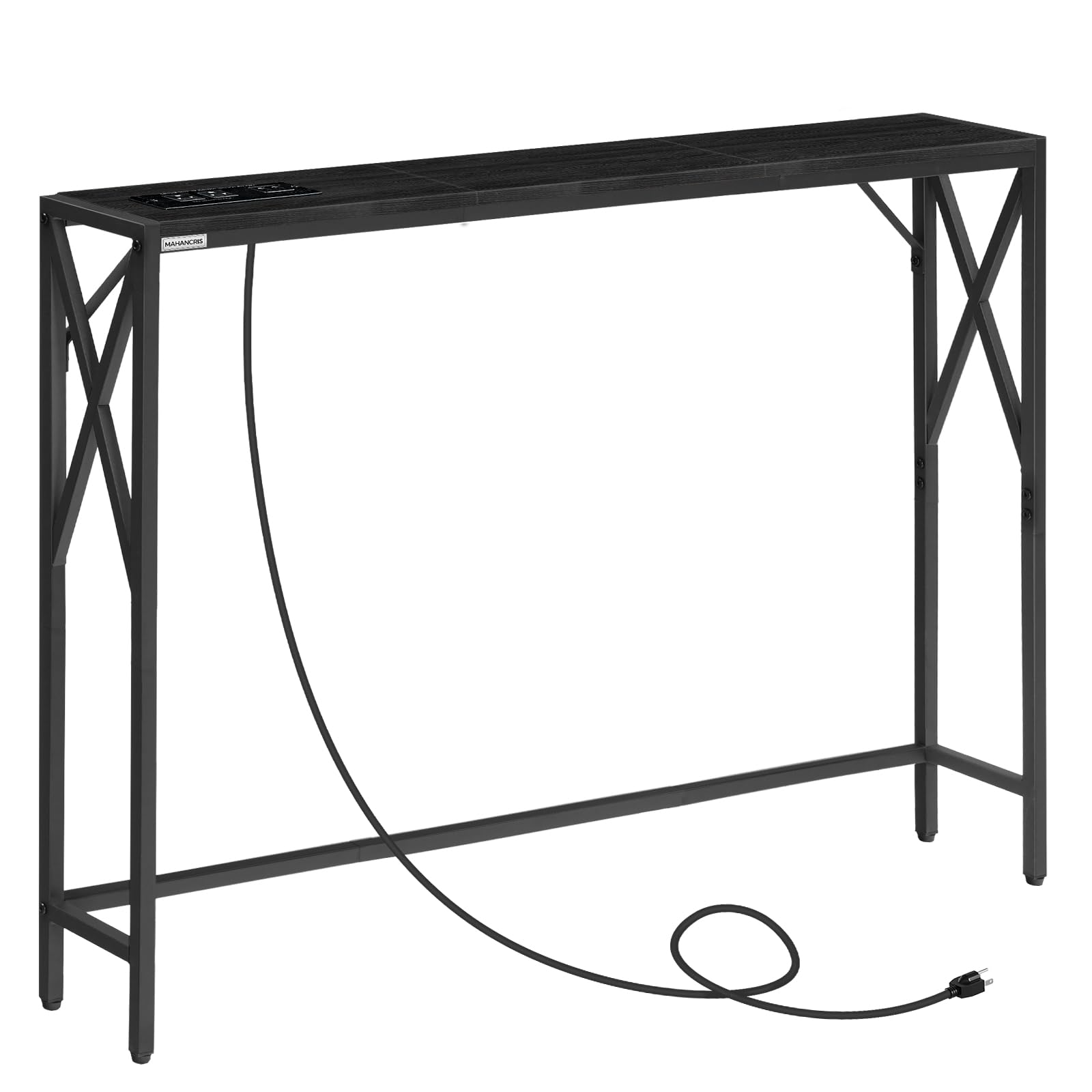 MAHANCRIS Sofa Table with Charging Station, 39.4    Console Table, Narrow Entryway Table, Slim Hallway Table, Retro Couch Table,