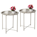 Vecelo Side/End Table, Folding Round Metal Anti-Rust And Waterproof Outdoor Or Indoor Tray For Living Room Bedroom Balcony And Office, 2 Pcs, Grey