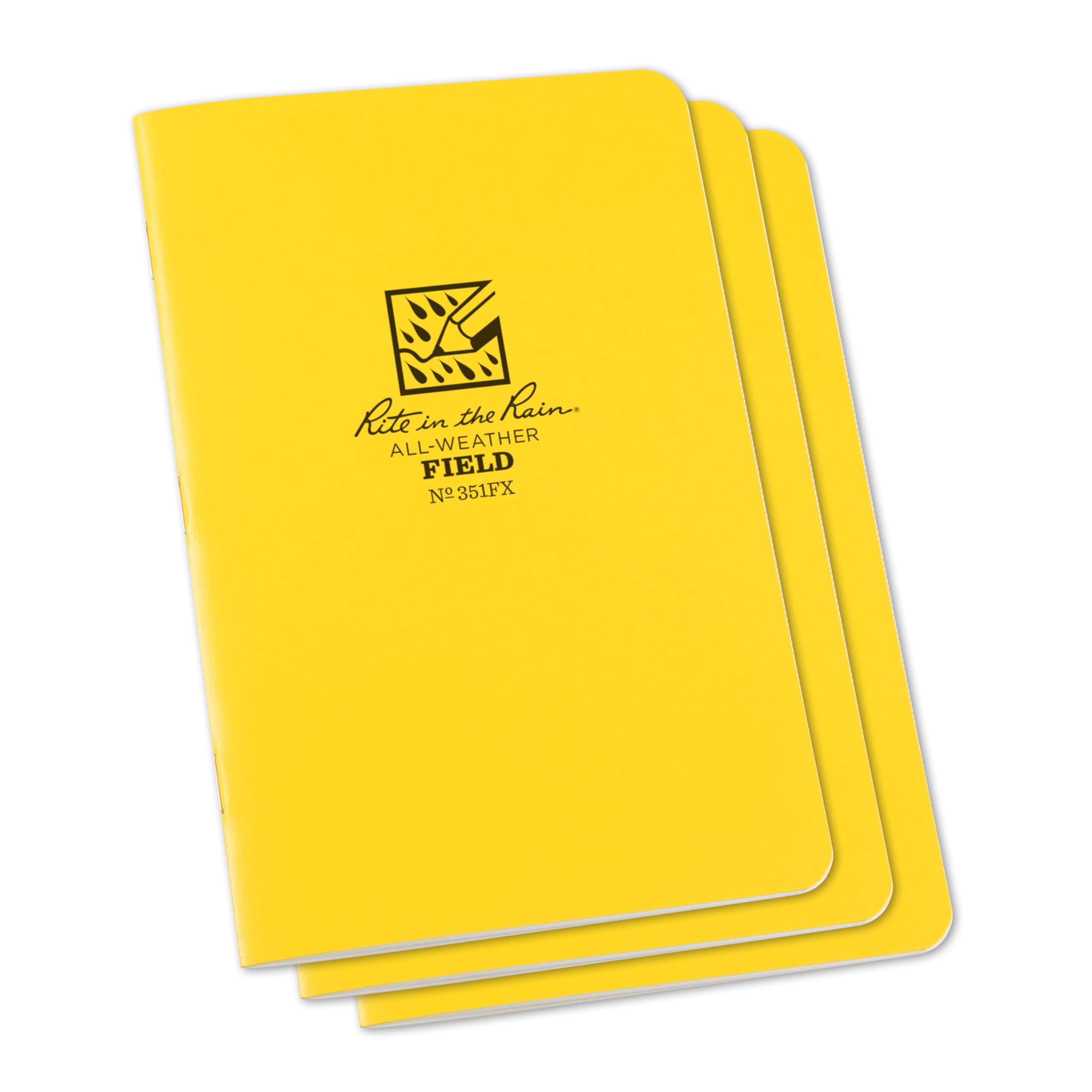 Rite In The Rain Weatherproof Stapled Notebook, 4.625' X 7', Yellow Cover, Field Pattern, 3 Pack (No. 351Fx)