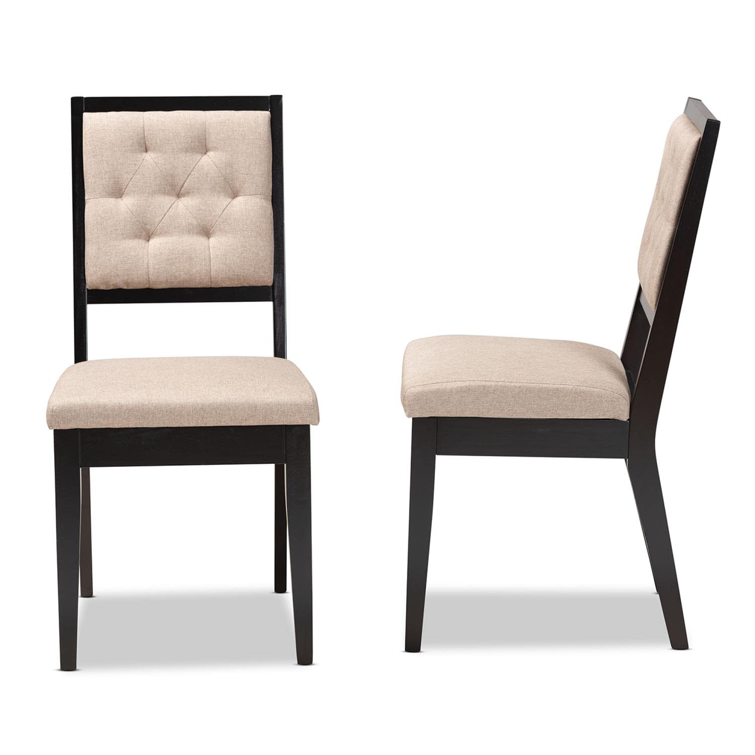 Baxton Studio Gideon Modern and Contemporary Sand Fabric Upholstered and Dark Brown Finished Wood 2-Piece Dining Chair Set
