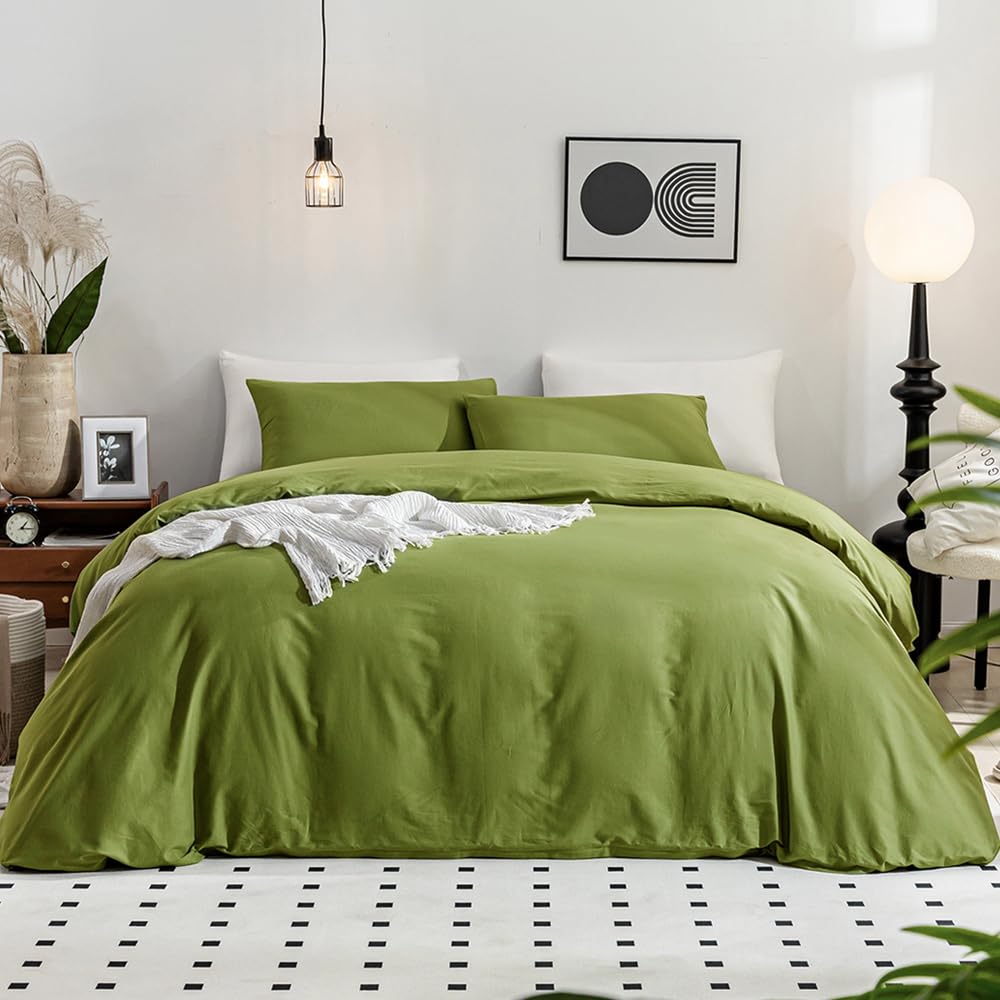 Jellymoni Beige Duvet Cover King Size - 100% Washed Cotton Linen Like Textured Comforter Cover, 3 Pieces Breathable Soft Bedding