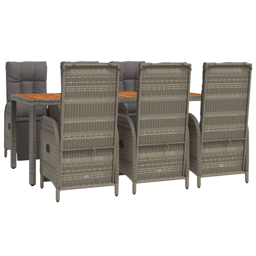 Vidaxl 7-Piece Patio Dining/Lounge Set - Gray Poly Rattan With Reclining Chairs, Acacia Wood Tabletop & Dark Gray Cushions For Outdoor/Garden Use