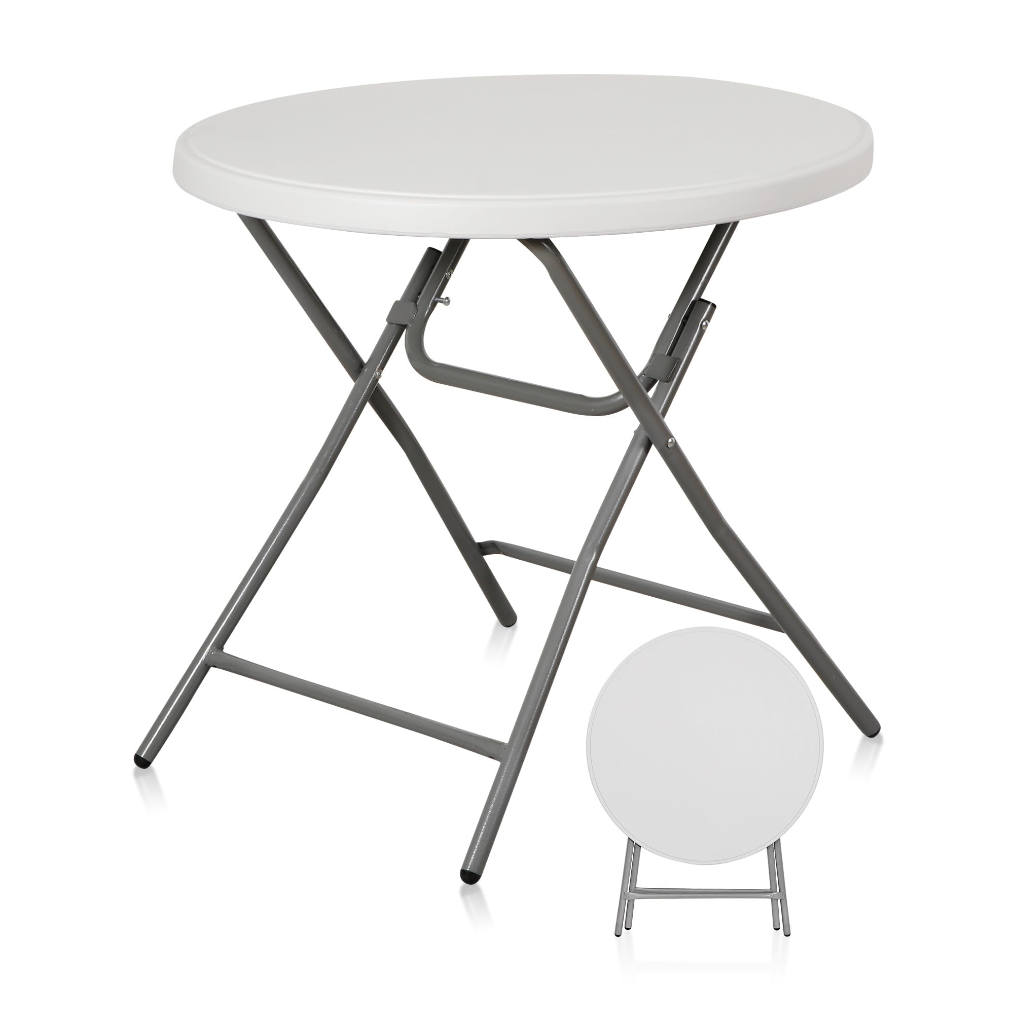 Super Deal 32In Cocktail Table, Indoor Outdoor Portable High Top Table, Plastic Round Bar Height Folding Table For Party Wedding Event, White
