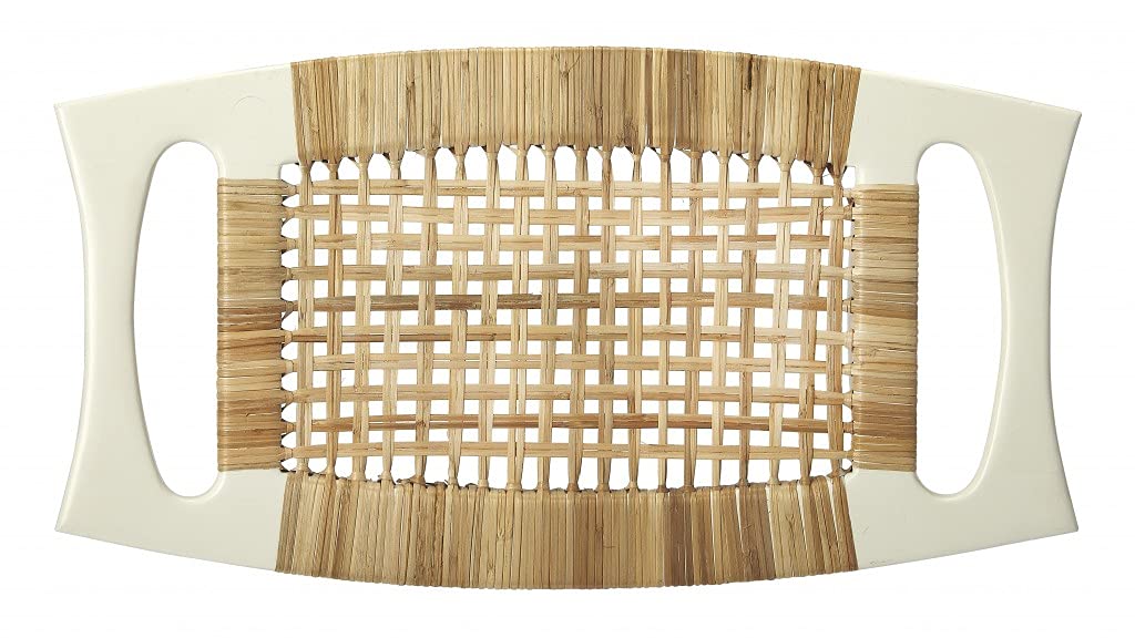 HomeRoots Mango Wood Solids, Woven Cane White and Natural Cane Woven Stool