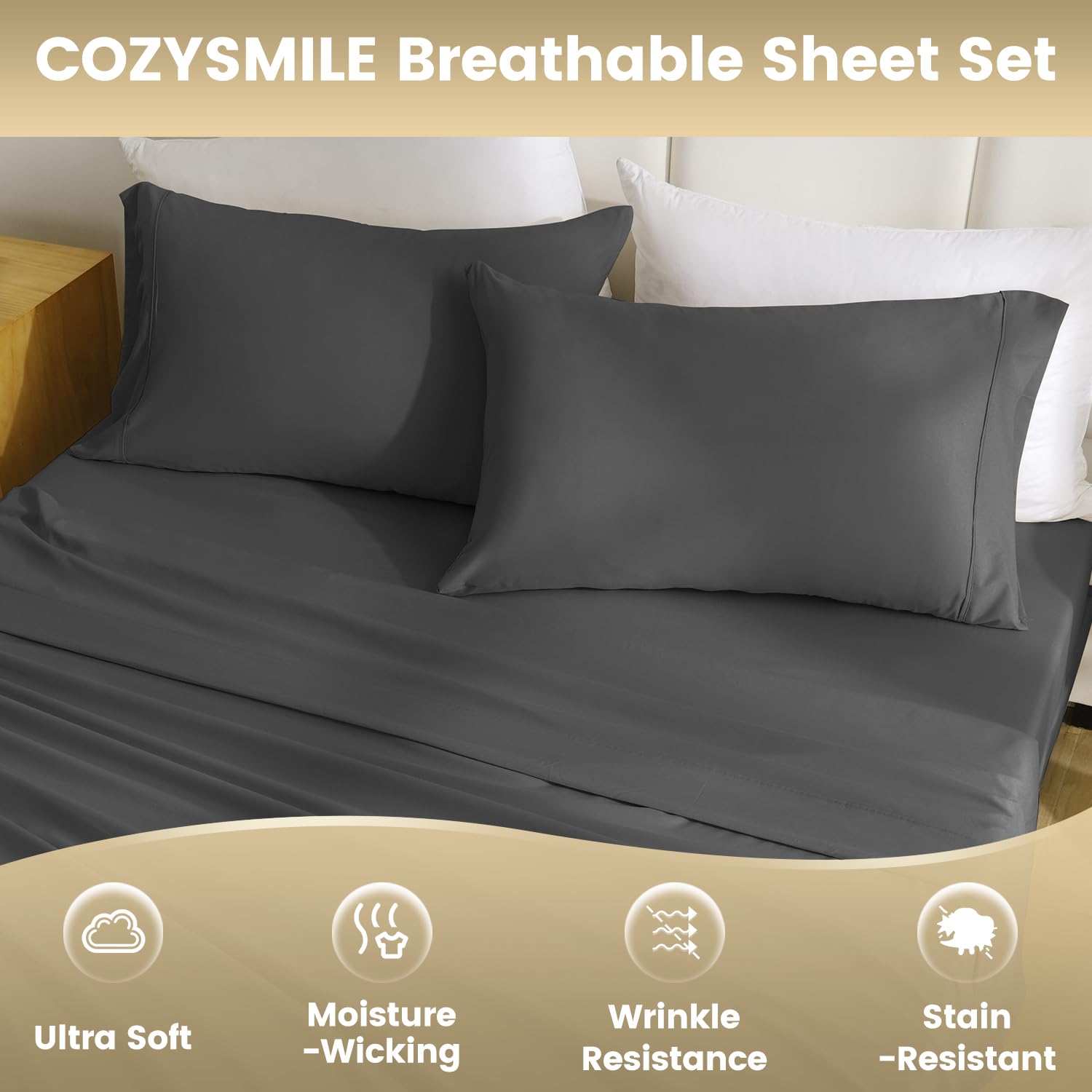Cozysmile Full Size Sheet Set - 4 Piece Silky Soft Breathable Bed Sheet & Pillowcase Set, 16'' Deep Pocket Hotel Luxury Wrinkle