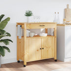 vidaXL Pine Wood Kitchen Trolley - Rolling Cart with Wheels, Drawer, Hook Storage, Honey Wax Brown Finish, 33.1x15.7x35.4 inches for Multiple Rooms