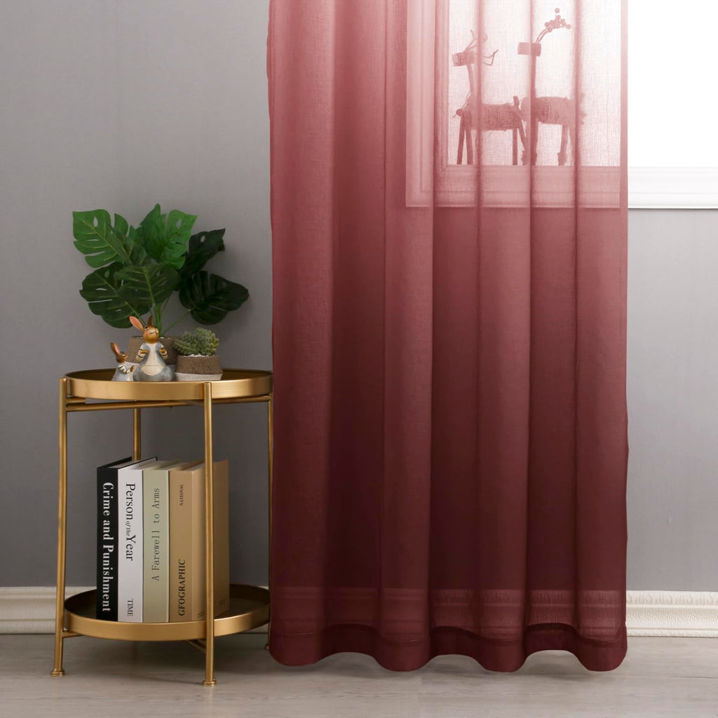 Dwcn Faux Linen Ombre Sheer Curtains - Gradient Semi Voile Grommet Top Window Curtains For Bedroom And Living Room, Set Of 2 Pan