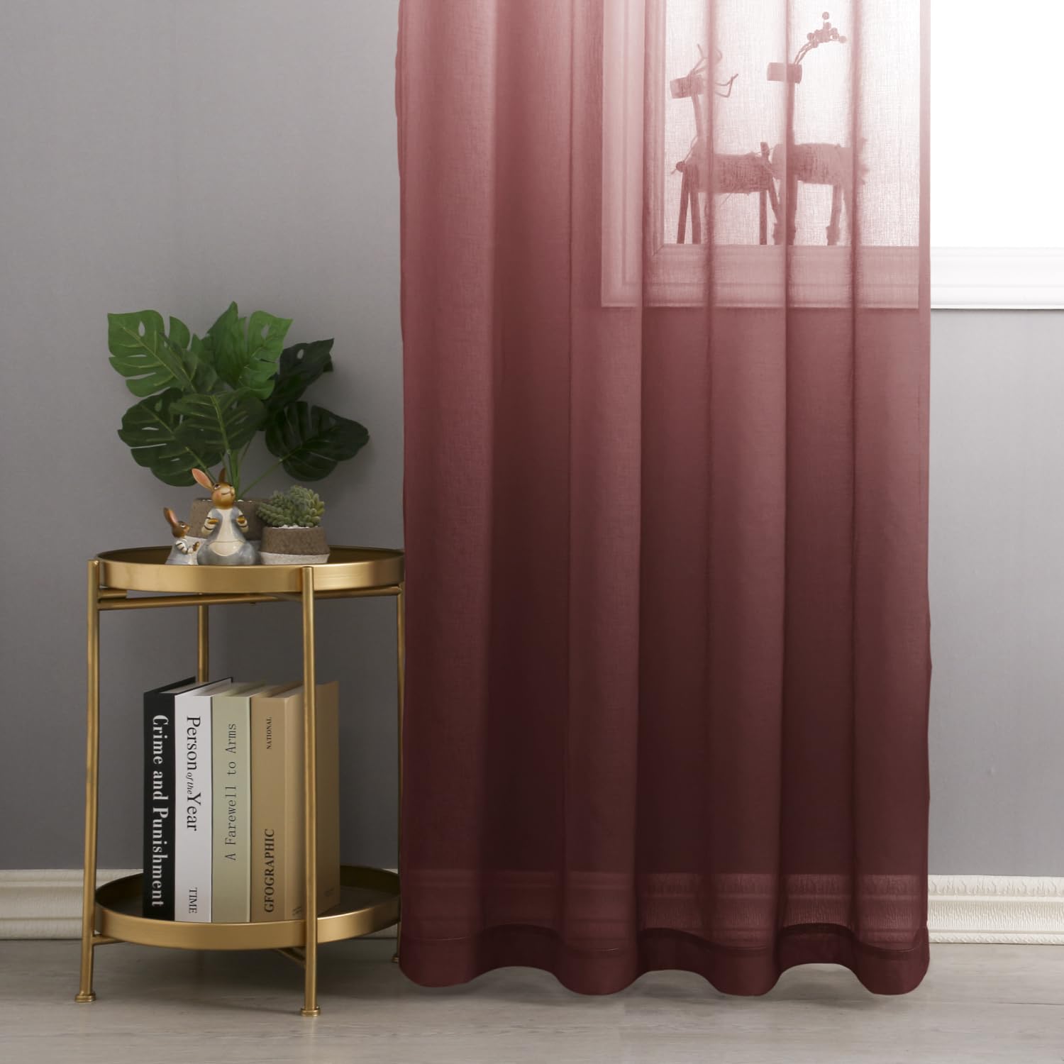 Dwcn Faux Linen Ombre Sheer Curtains - Gradient Semi Voile Grommet Top Window Curtains For Bedroom And Living Room, Set Of 2 Pan