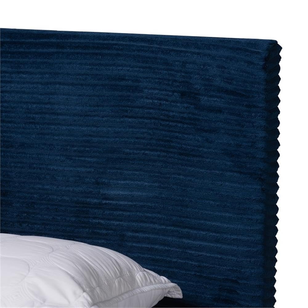 Baxton Studio Abberton Navy Blue Velvet and Gold Metal Queen Size Panel Bed - Thumbnail 4