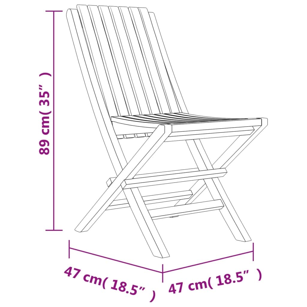 vidaXL Solid Teak Wood Folding Patio Chairs - Portable Garden Seating - Outdoor Dining Seat - Waterproof, Comfortable and Stylish - Easy Storage