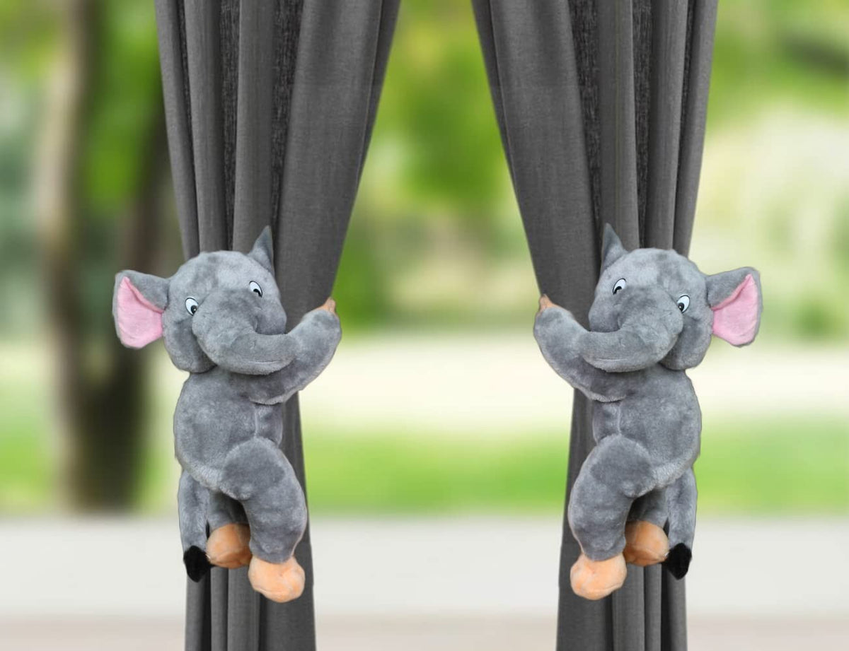 Tickles 2 Pcs Elephant Soft Plush Toy Curtain Tiebacks Holder Clip for Children Living Room Decoration Accessories Window Curtai