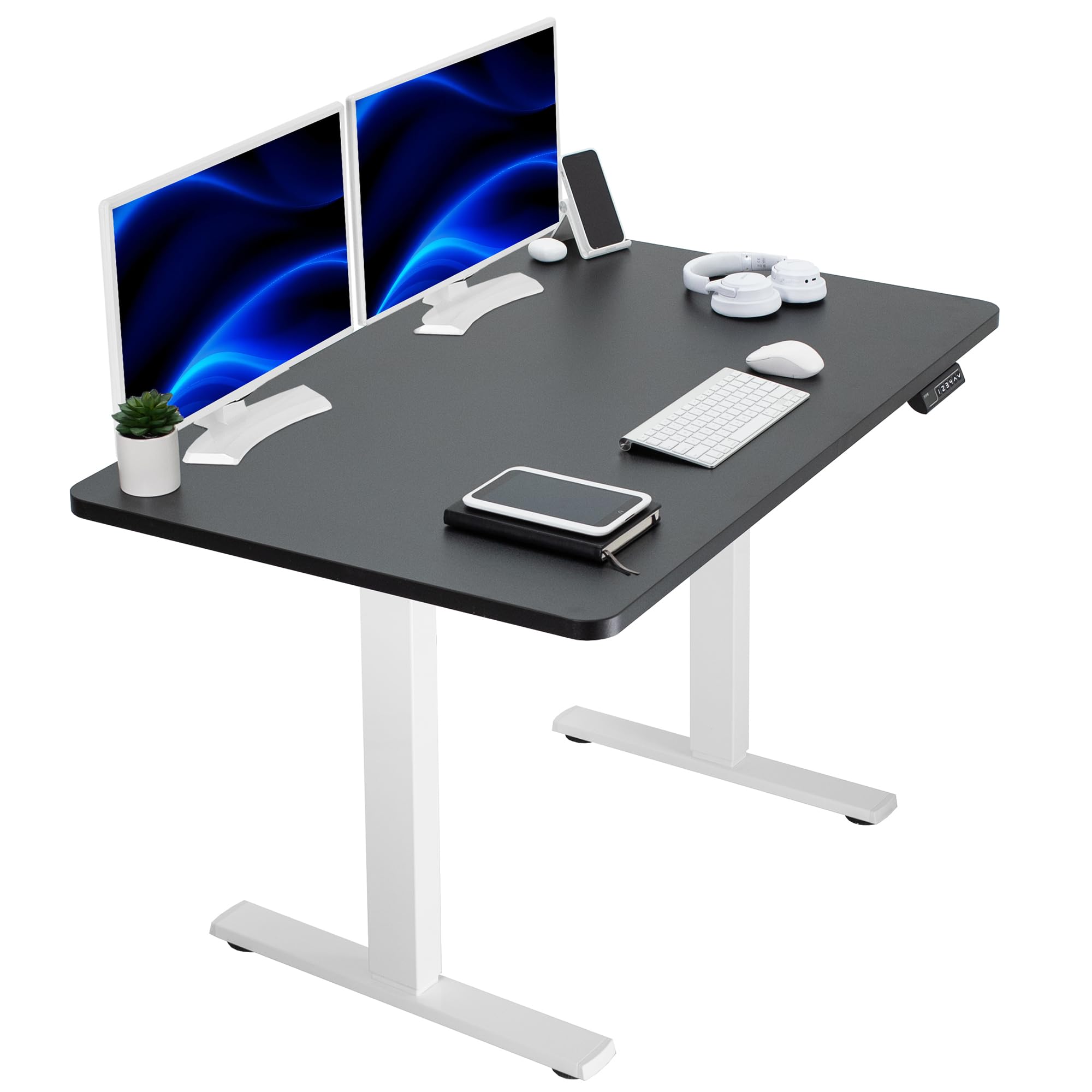 VIVO Electric 48 x 30 in Standing Desk, Memory Height Adjustment, 1B Series, Holds 220 lbs, One-Piece Black Top, White Frame, DE