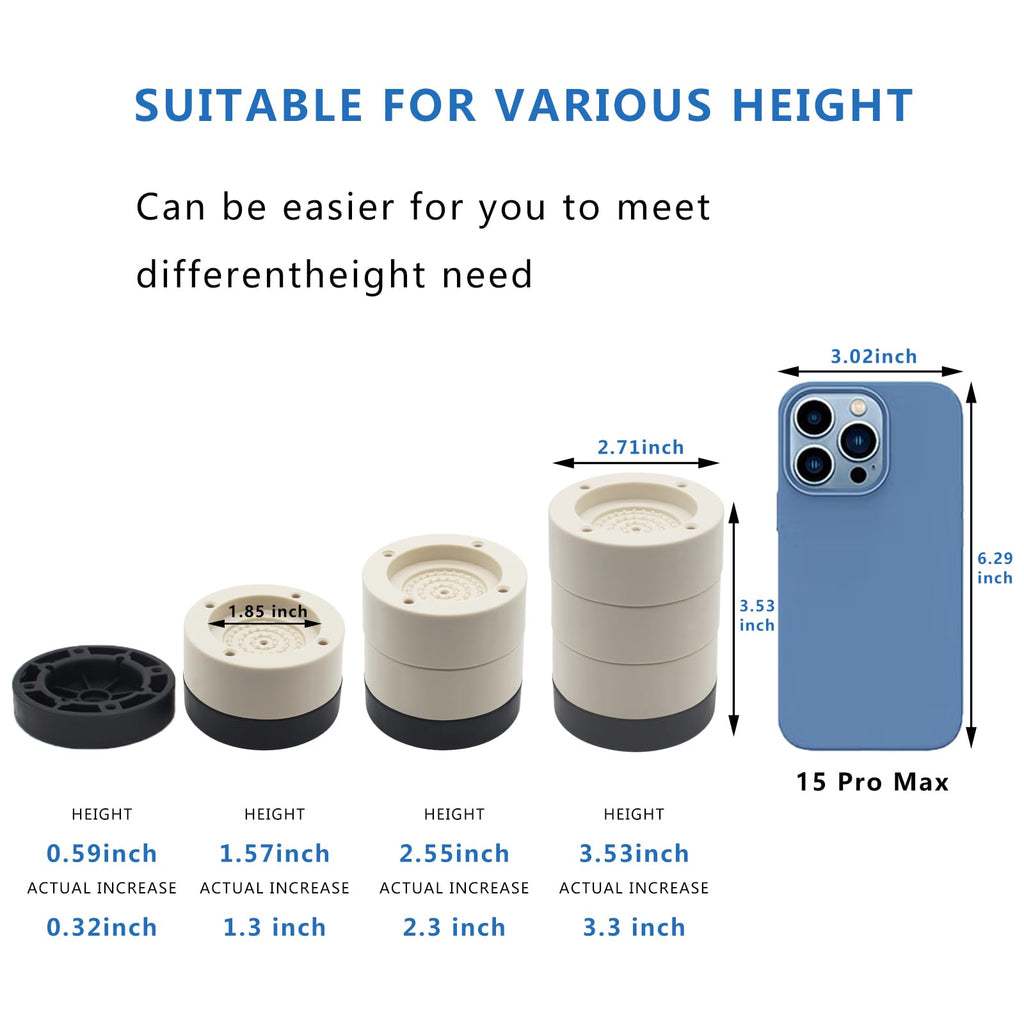 Hanihua Beige Furniture Risers Bed Risers (Set Of 4), 1'', 2'', 3 Inch Adjustable Round Bed Lifts Risers For Table, Sofa, Couch,