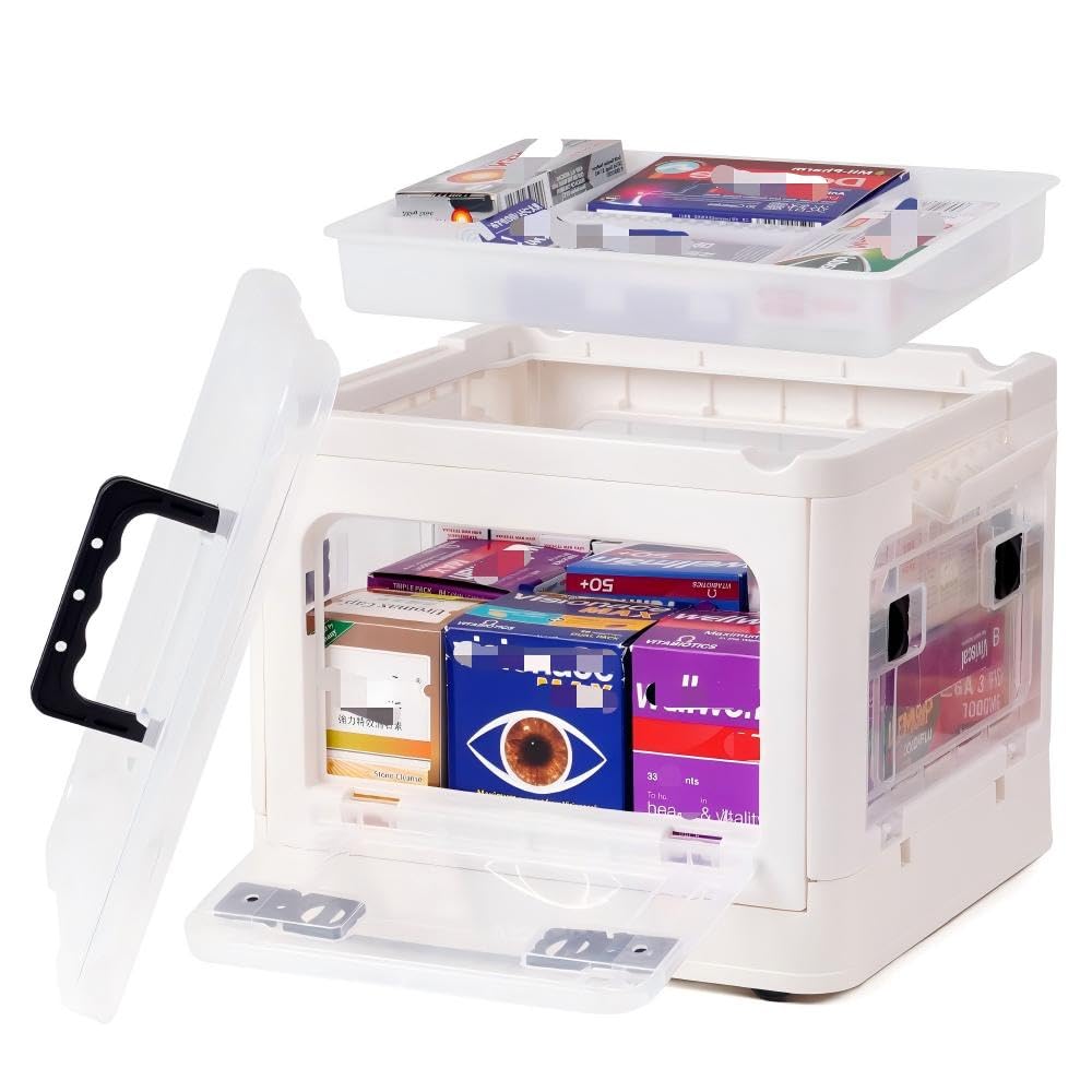 2Tier Medicine Organizer  22qt Plastic Foldable Storage Box with Handle