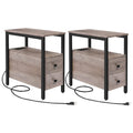 Hoobro Set Of 2 End Tables With Charging Station, Narrow Side Table With Drawers & Usb Ports & Power Outlets, Nightstand For Small Spaces, Living Room, Stable, Greige And Black Bg541Bzp201
