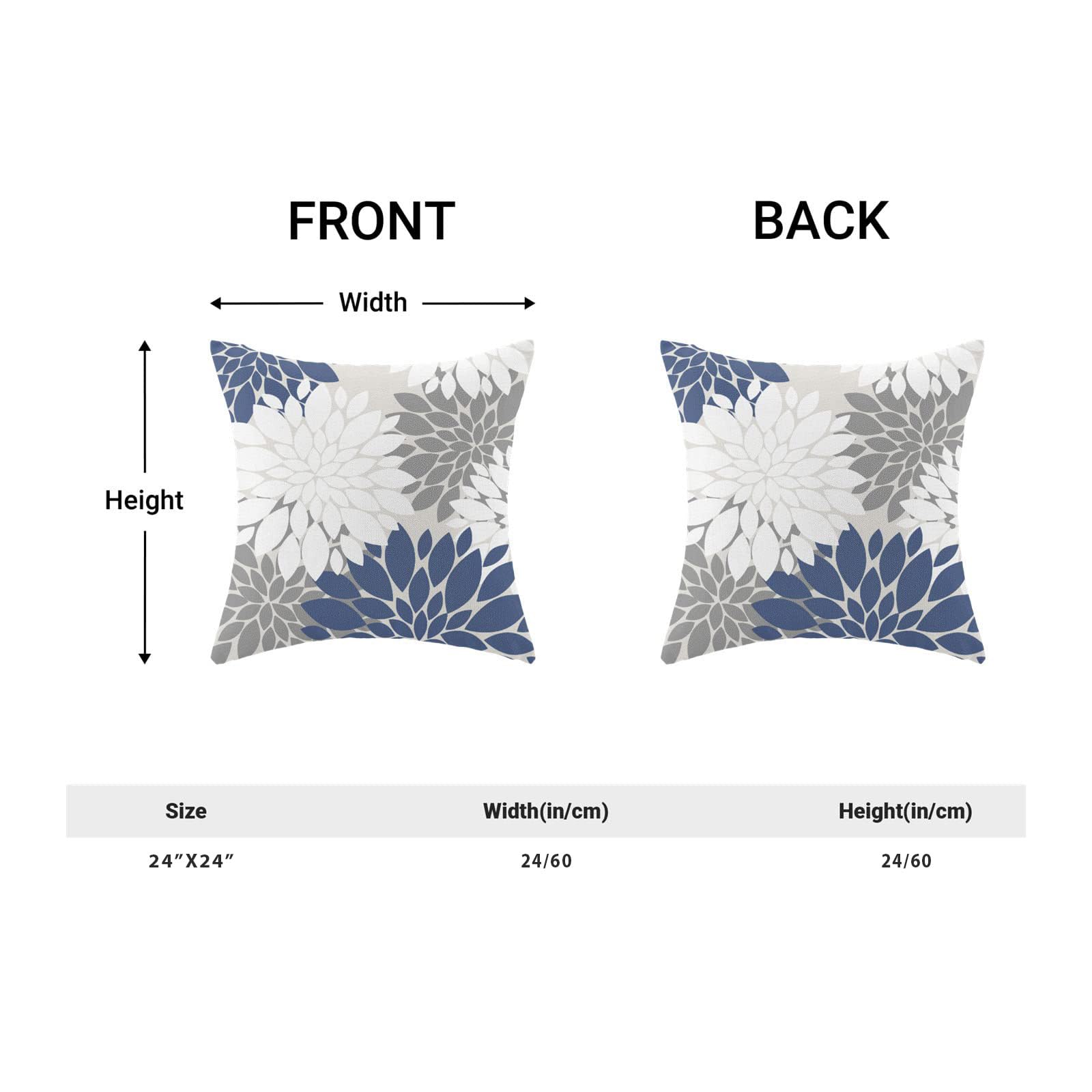 Cxmeifly Navy Blue White Grey Pillow Covers 24X24 Inch Set Of 2 Dahlia Floral Decor Throw Pillows Summer Modern Geometry Flower