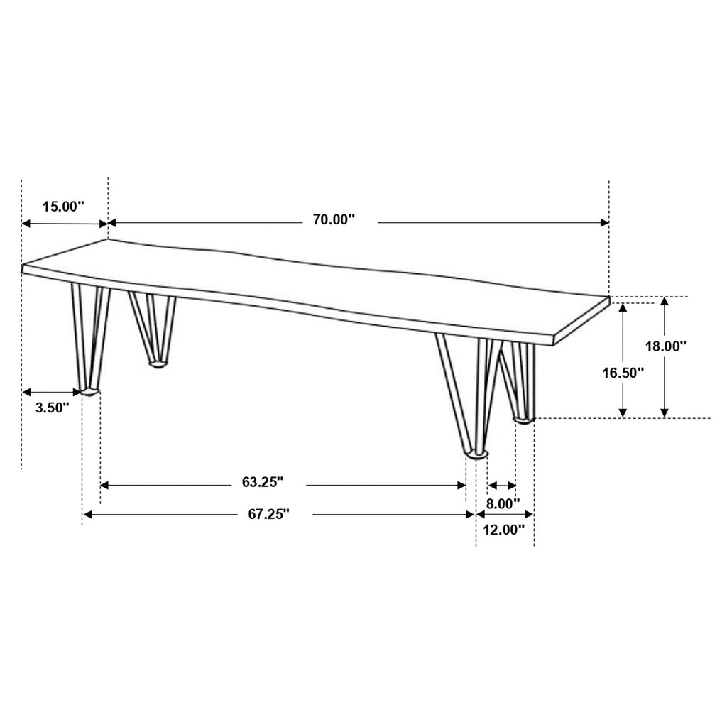 Coaster Home Furnishings Neve Live-Edge Dining Bench with Hairpin Legs Sheesham Grey and Gunmetal