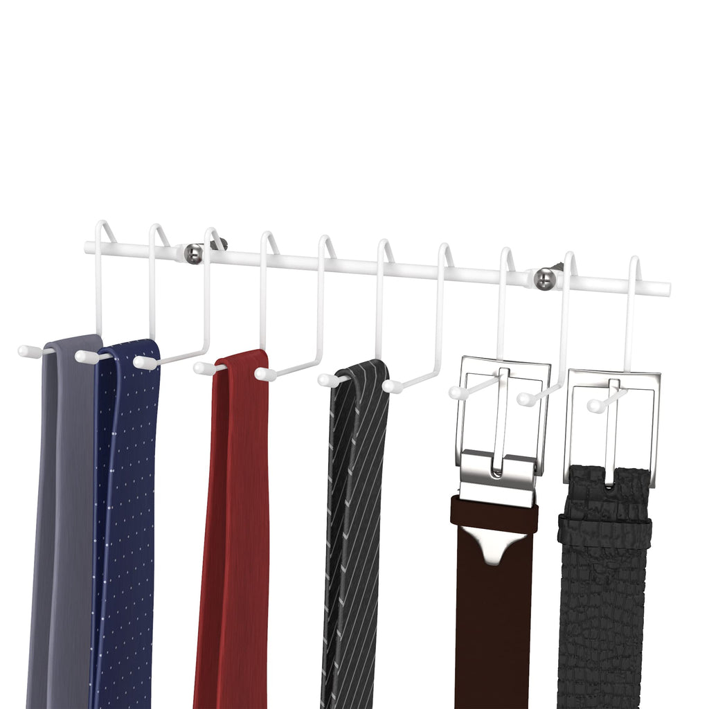 ClosetMaid Hanging Rack for Ties, Belts, Scarves, Jewelry, 10 Hooks, Attaches to Wire Shelving or Wall Mount, Durable Steel, Whi