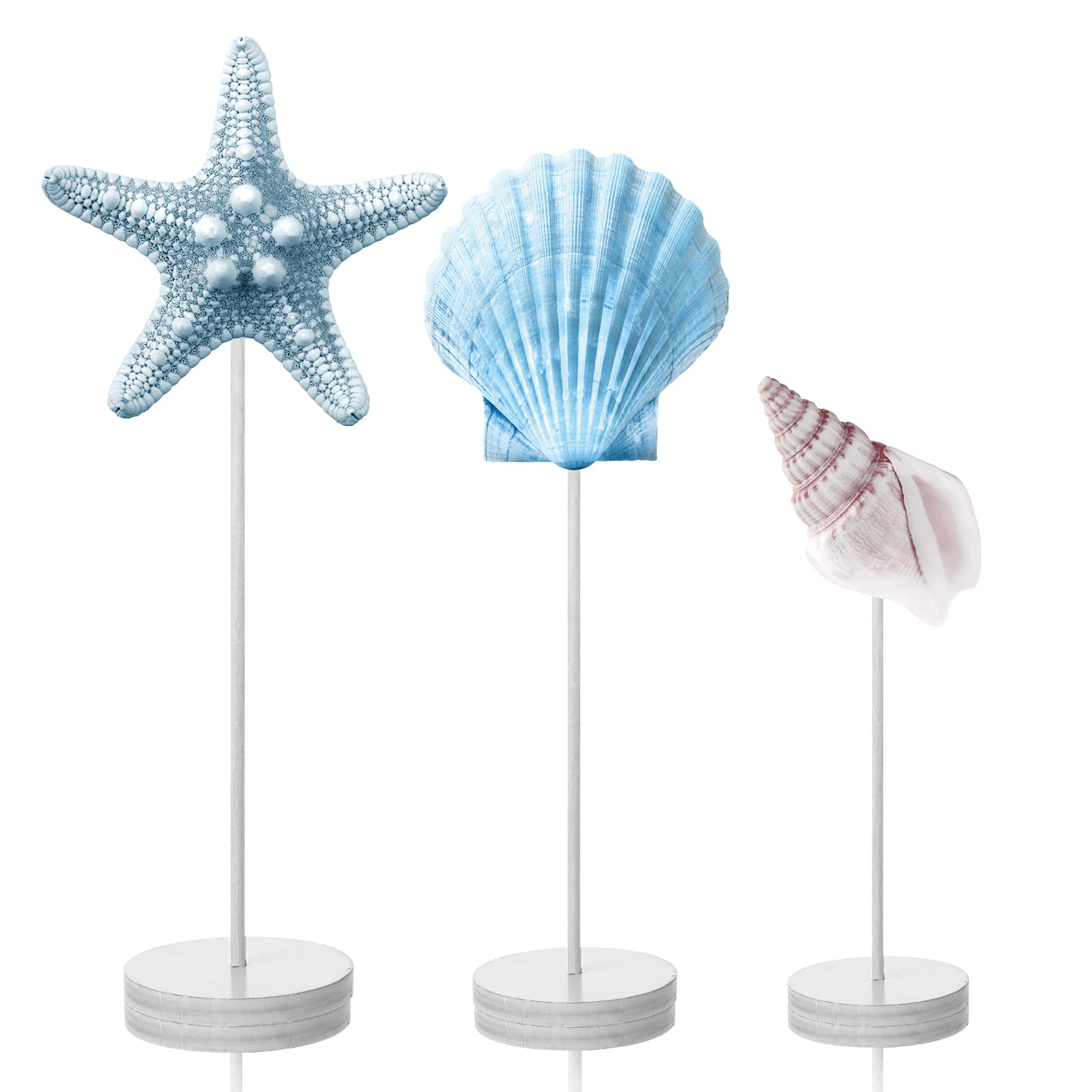 3 Pieces Summer Beach Ocean Theme Ornament Tabletop Nautical Coastal Decoration for Home Rustic Wooden Table Sign Tall Standing 