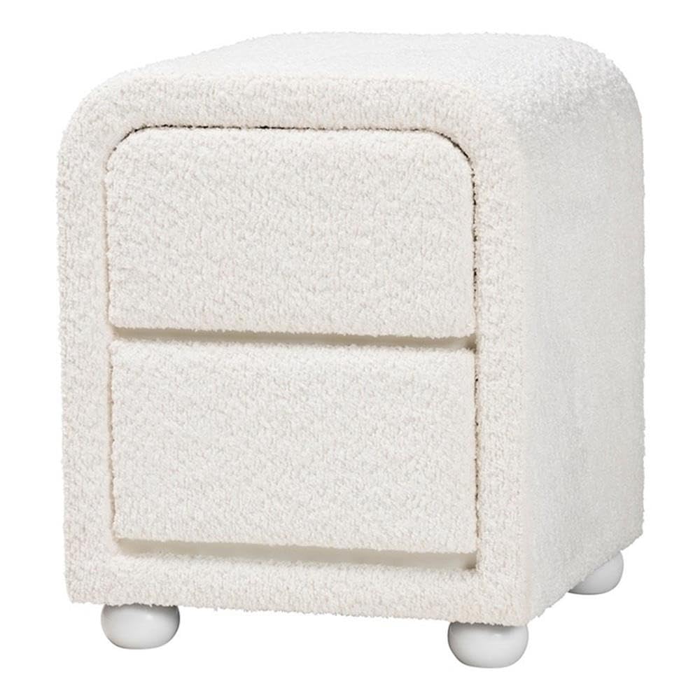 Baxton Studio Bonilla Modern White Teddy-Bear Fabric And Rubberwood 2-Drawer Nightstand