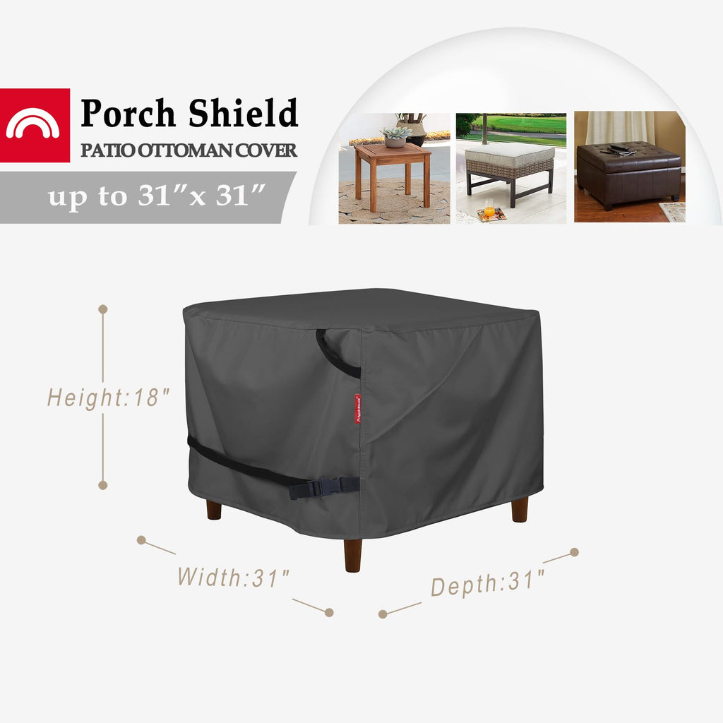 Porch Shield Patio Ottoman Cover - Waterproof Outdoor Square Side Table Covers - 31L X 31W X 18H Inch, Black